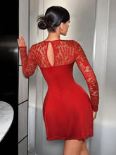 SXY Women's Sexy Valentine's Day Heart-Shaped Collar Lace Splicing Dating Dress